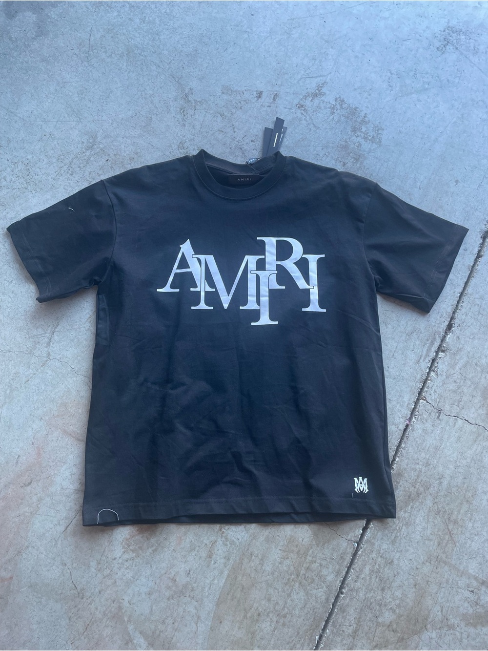AMIRI Black Short-Sleeve Logo Tee with White AMIRI Monogram